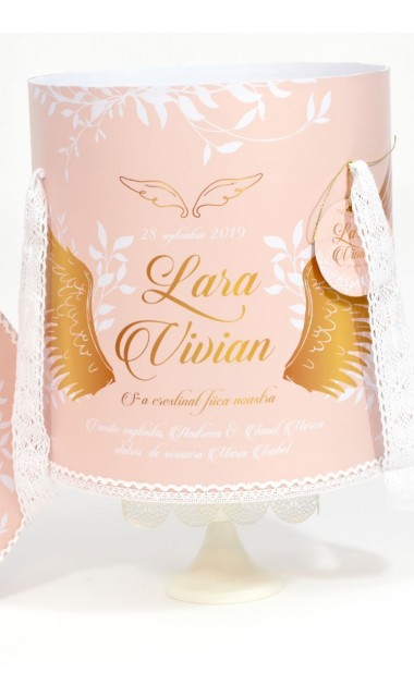 Trusou de botez gold cu ingeras pentru fetite cu broderie personalizata, Gold Wings 1